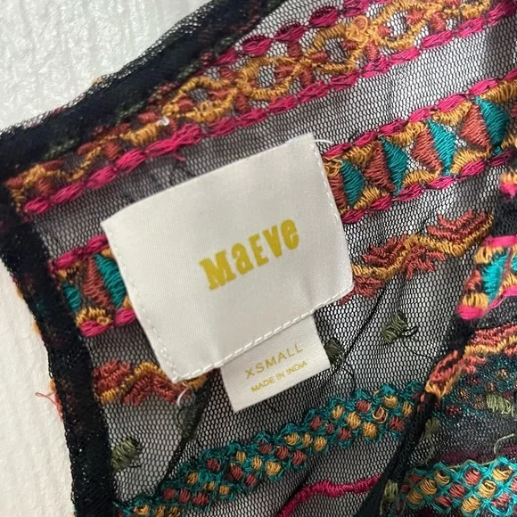 ANTHROPOLOGIE MAEVE Naples Embroidered Mesh Multicolored Cap Sleeve Top | XS - Picture 3 of 12